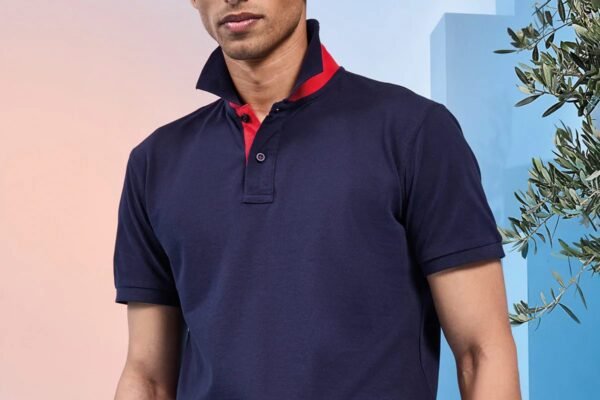Mens Classic Polo Shirt Contrast Placket Collar
