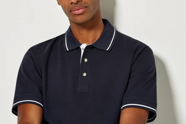Mens Tipped Collar Cuff Short Sleeve Polo Shirt