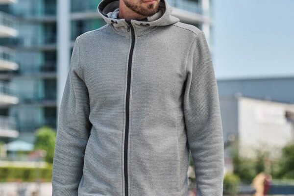 Unisex Charcoal Stripe Zipper Fleece Hoody