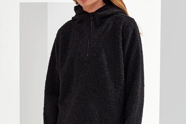 Womens Black Sharpa Quater Zip Hoody