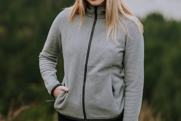 Womens Charcoal Stripe Zipper Fleece Hoody