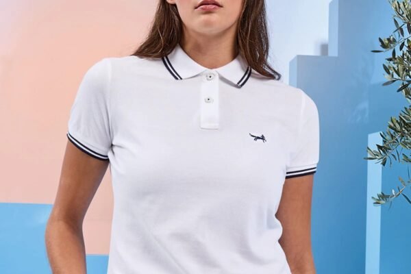Womens Classic Tipped Collar Cuff Polo Shirt